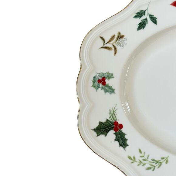 Grace Teaware Poinsettia & Holly Porcelain Oval Serving Tray Christmas New - Picture 6 of 14
